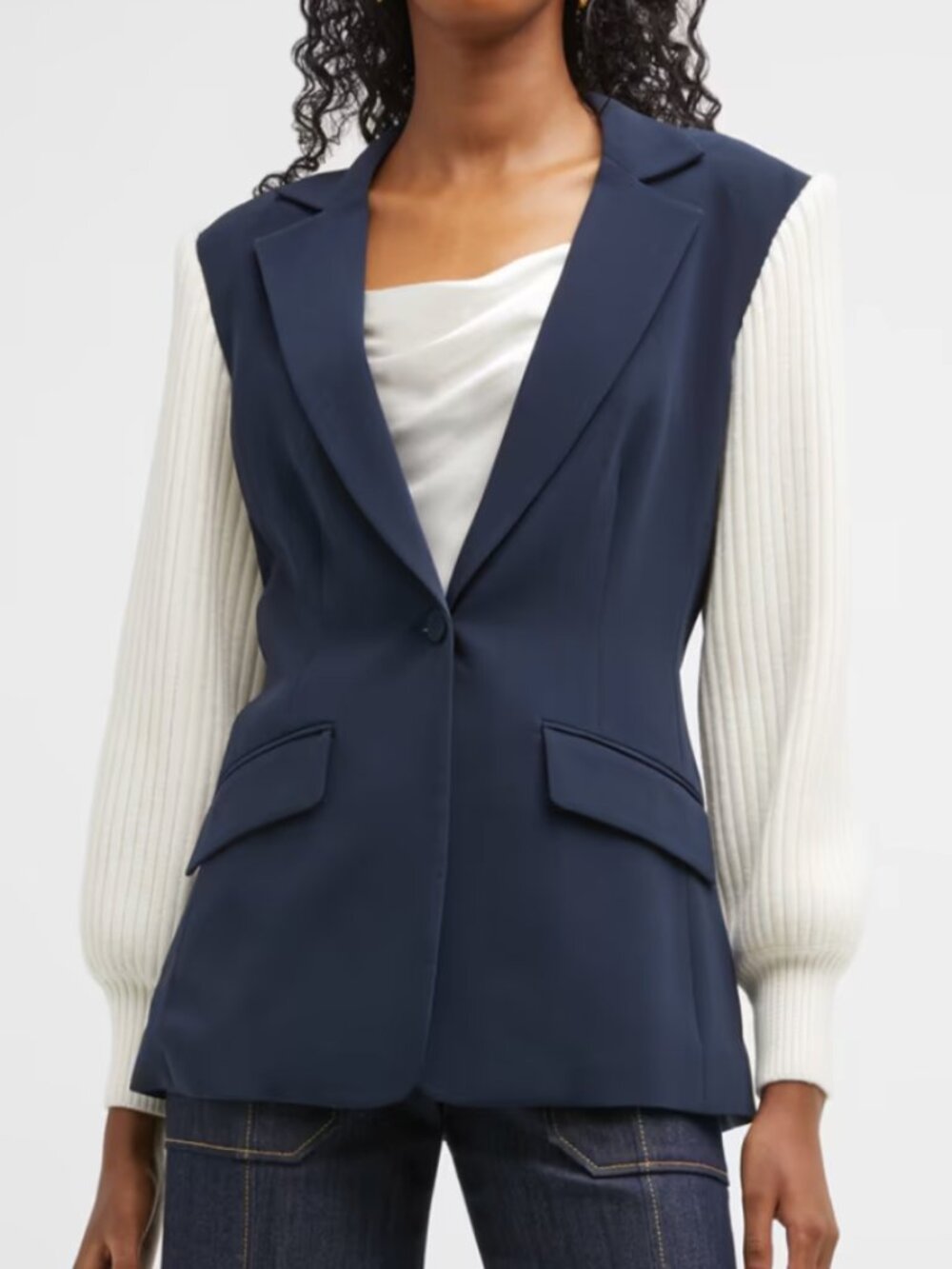 NWT Cinq à Sept Melina Blazer in Navy/Ivory tailored crepe jacket SIZE 4